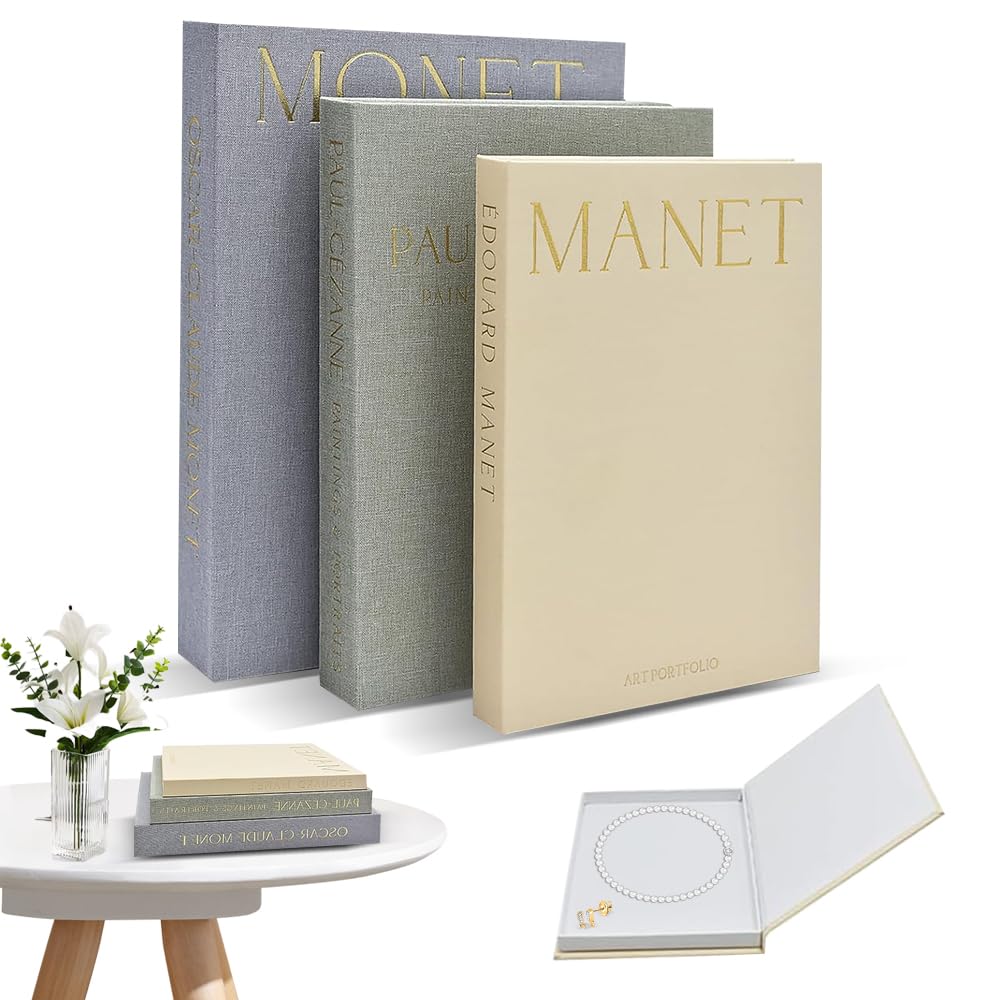 3 Pezzi Libri Decorativi Arredamento, Set di Libri Finti Decorativi Design, Libris Finti in Lino Scatola Portaoggetti con Chiusura Magnetica, Impilabile Libri Falsi per Casa Home Decor