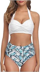 Conjunto de biquíni feminino, duas peças, frente única, cintura alta franzida