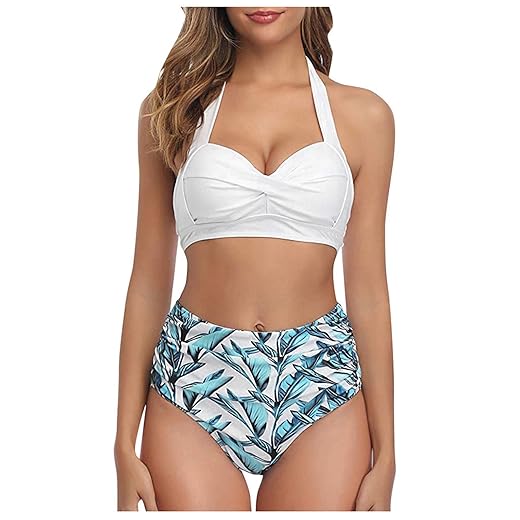 WSLCN Conjunto de biquíni feminino, duas peças, frente única, cintura alta franzida