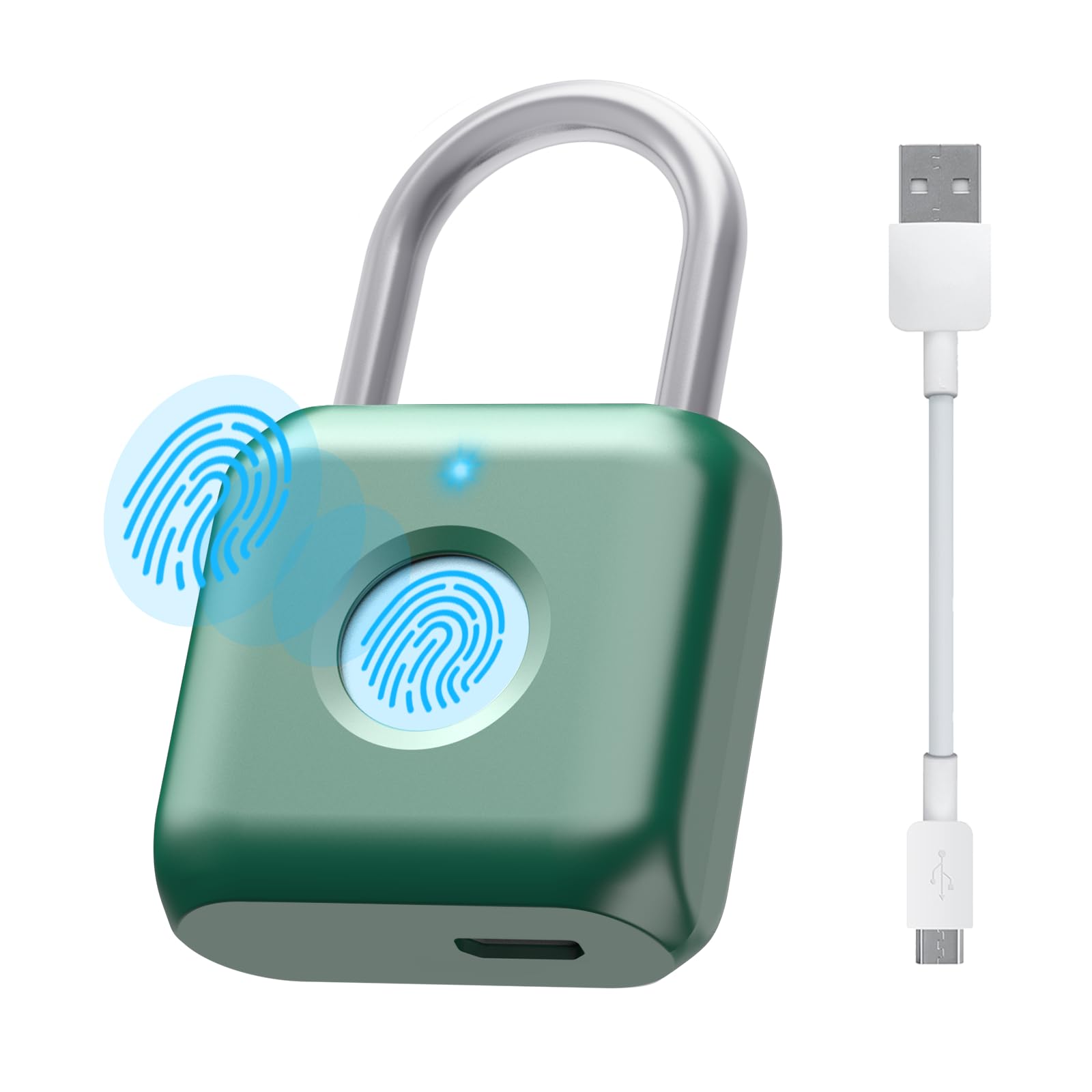 eLinkSmart 南京錠 指紋認証 スマートロック USB 充電 防水 20枚指紋登録 なんきんじょう 南京錠 可愛い 指紋荷物ケース スーツケース オフィス 学校 家庭に適応 防犯用グリーン