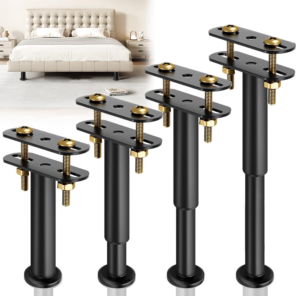 Pieds de lit réglables en Hauteur, Pieds de Support en métal(18cm-32cm) | Pieds de Support pour Cadre de lit et sommier à Lattes, en métal, Pieds de Meuble rétractables, jusqu'à 450 kg