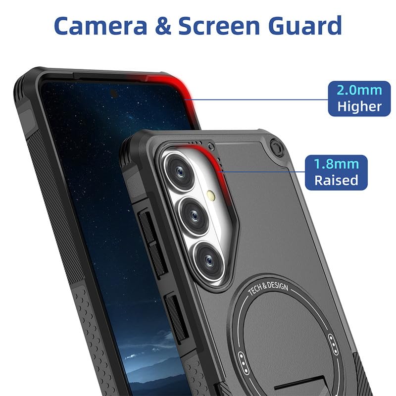 Image of US LITE Back Cover for Samsung Galaxy S26 with Portable Kickstand | MagSafe Compatible Magnetic Case | Shockproof Military Grade Protection | Extreme Protection Phone Cover - Black