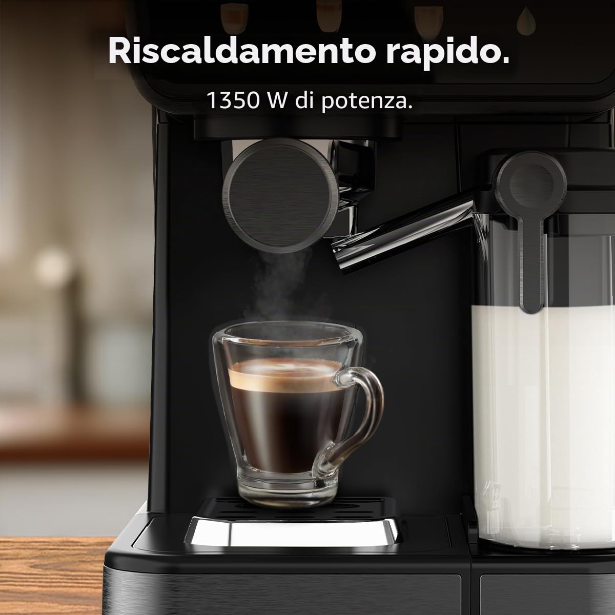 Cecotec Macchine da Caffè Espresso Semiautomatiche Power Espresso Touch ColdBrew Latte. 1350W, 20 Bar, Freddo, Tiepido, Caldo, Schermo Tattile, Serbatoio Acqua 1.5L, Latte 500ml, Doppio Braccio