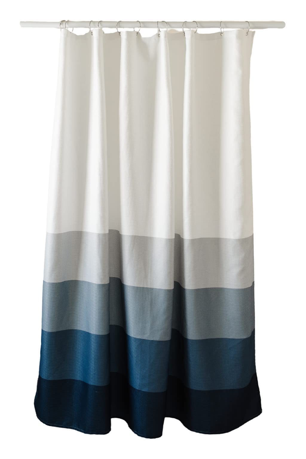 Cortina de ducha de tela de poliéster resistente de 230 g/m², tamaño estándar, diseño de rayas azules