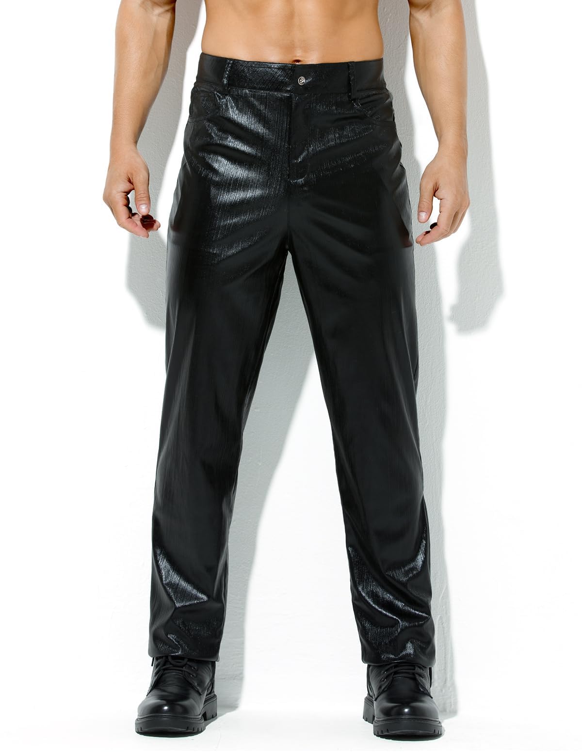 Casey Kevin Metallic Glänzende Silber Hose - Pailletten Goldene 80er Party Disco Glitzer Metallic-Hosen - Nightclub Bühne Kostüme