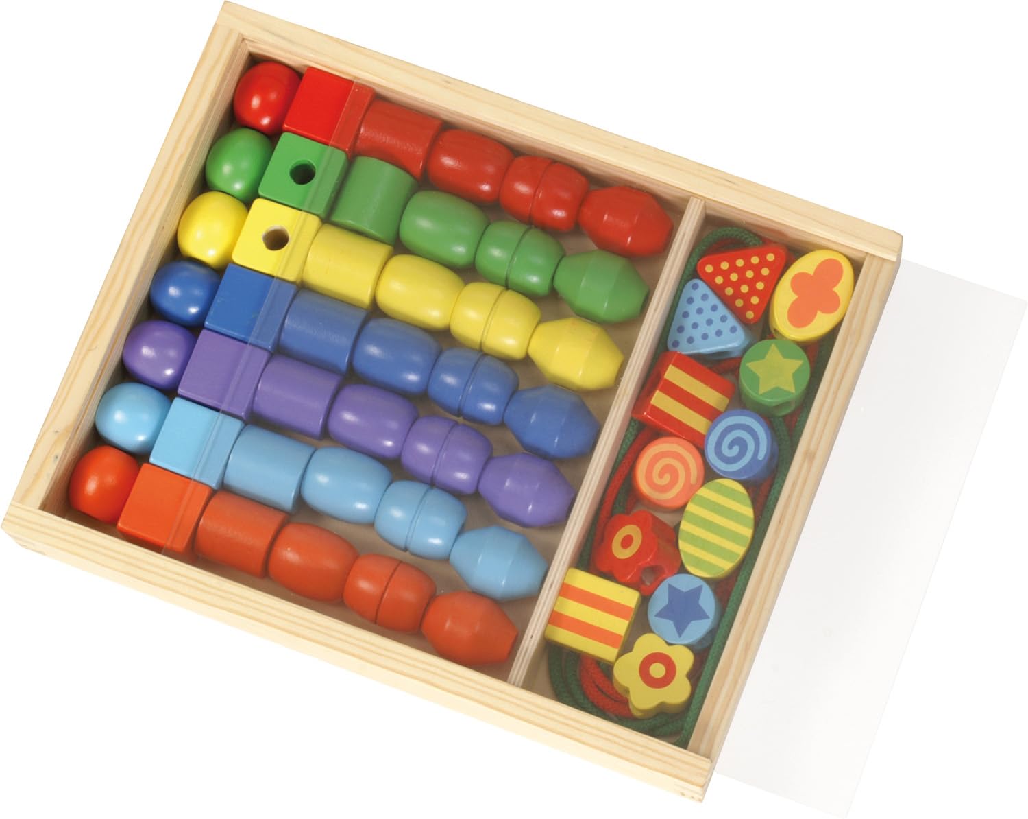 LENA 32010 - Bastelset Holzfädelperlen in Holzkassette, mit 54 Fädelperlen aus FSC 100% Holz, ca. 3 cm groß, Holzperlen Set für Kinder ab 3 Jahre, Perlen Set zum selber gestalten von Schmuckketten