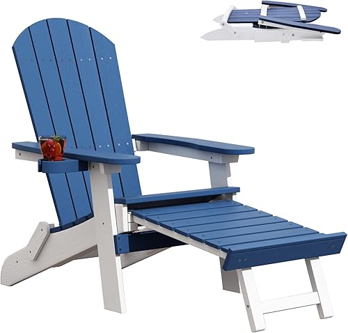 SOMRXO - Sillas Adirondack de plástico con otomana plegable, silla Adirondack plegable con portavasos, silla para hoguera, silla de patio al aire