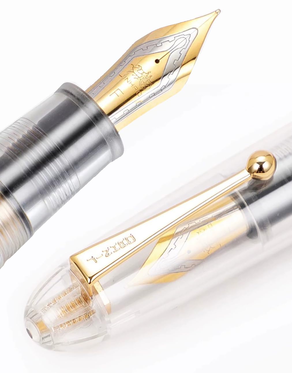 Jinhao 9019 Fountain Pen Dadao Series Transparent White Gold Trim Size #8 Fine Nib with Large Converter for Writing