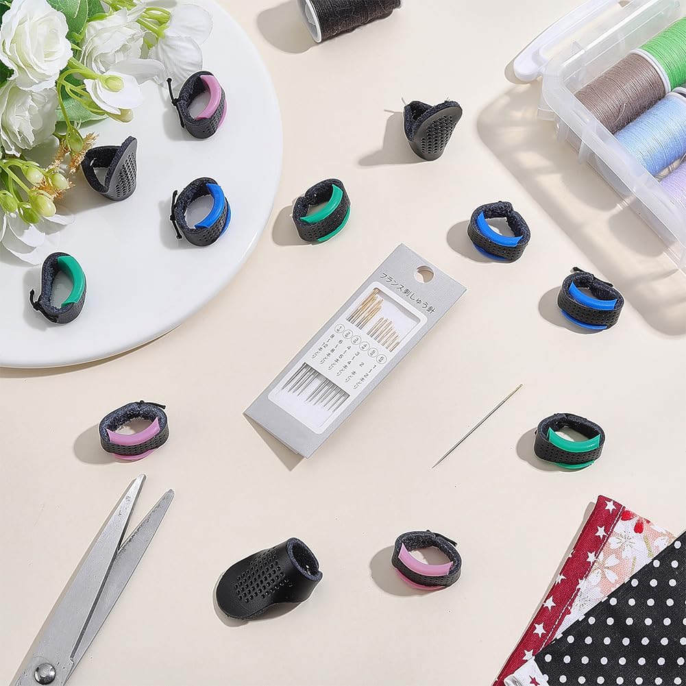 FREEBLOSS Sashiko Sewing Pack Japanese Sashiko Kit with 12 Needles and 4 Pairs of Adjustable Leather Thimble for Embroidery Sewing Supplies