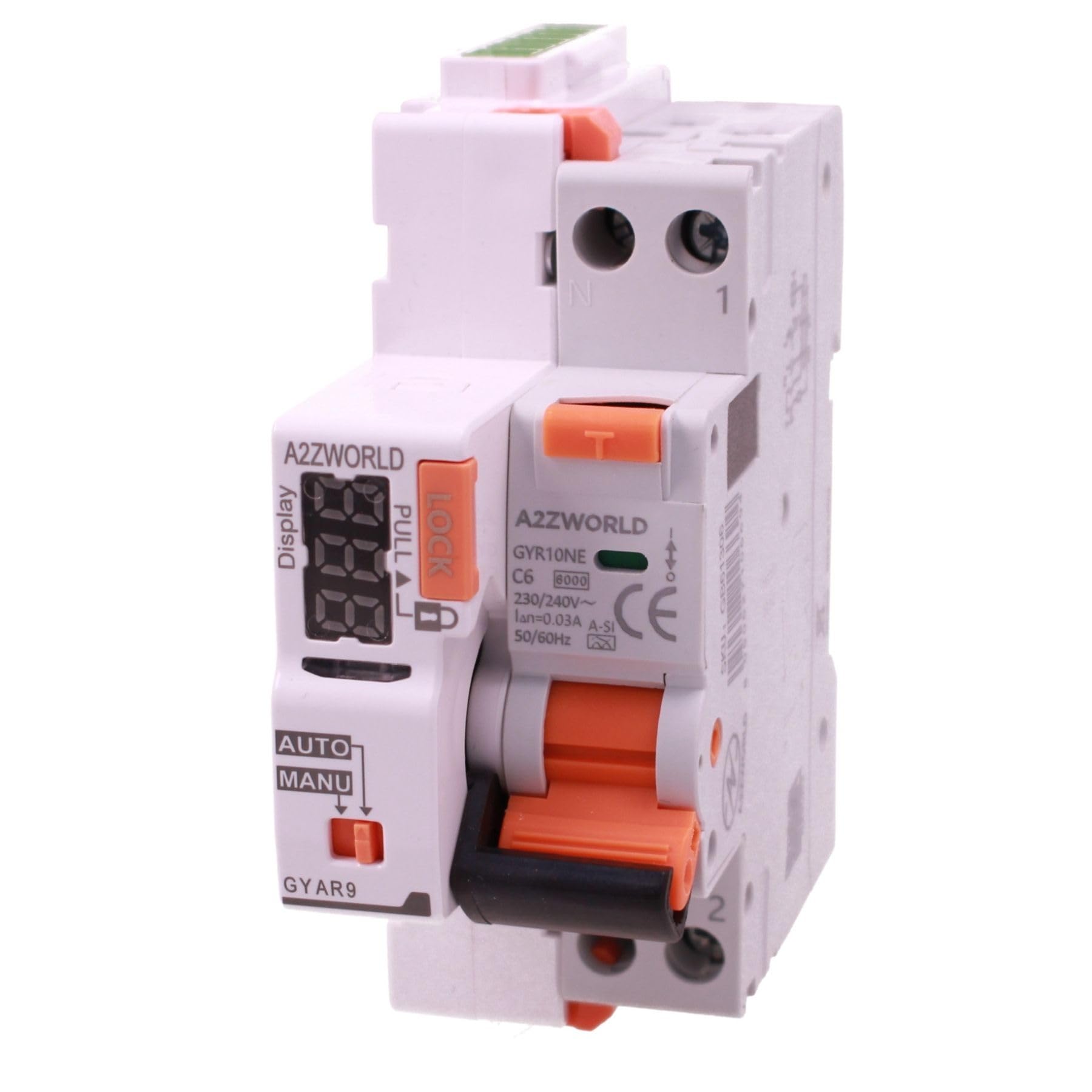Interruptor diferencial magnetotérmico con rearme automático, tipo A-SI Curva C 32A, RCBO 1P+N 6kA 30mA 220V, Slim Solo 2 módulos DIN, rearmable 3 veces (10s, 60s, 300s)