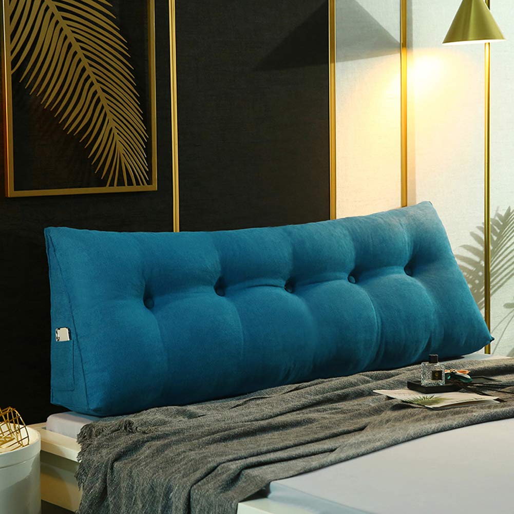 FTFDTMY Headboard Backrest Pillows, Long Back Cushion Support Wedge Pillow Triangular Reading Bolster Lumbar Cushions, Removable Washable for Sofa Bed Day Bed,Blue,120 * 50 * 20CM