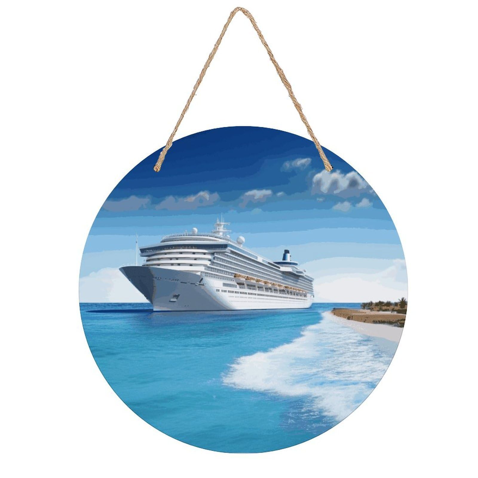 Adfgyerh Style Seaside Cruise Ship Room Decor，Round Wooden Board Painting，Wall Art，Easy To Hang，Wall Decor ，Suitable For Homes, Offices, Holidays, Bars, Cafes, And Other Venues.