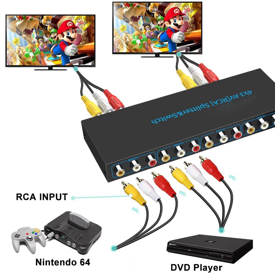 Image of Tobo 4-Way AV Switch RCA Switcher 4 in 3 Out Composite Video L /R Stereo Audio Selector Box for DVD STB Game Consoles-TD-957CC.