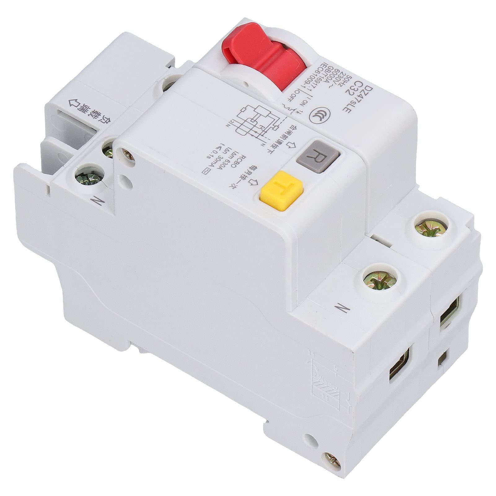 Disyuntor en Miniatura, DZ47sLE C32 1P+N Disyuntor de Montaje en Riel DIN Disyuntor de Aire de bajo Voltaje Protector contra Cortocircuitos con Clip de Bloqueo Biestable para Sistemas Eléctricos de Ba