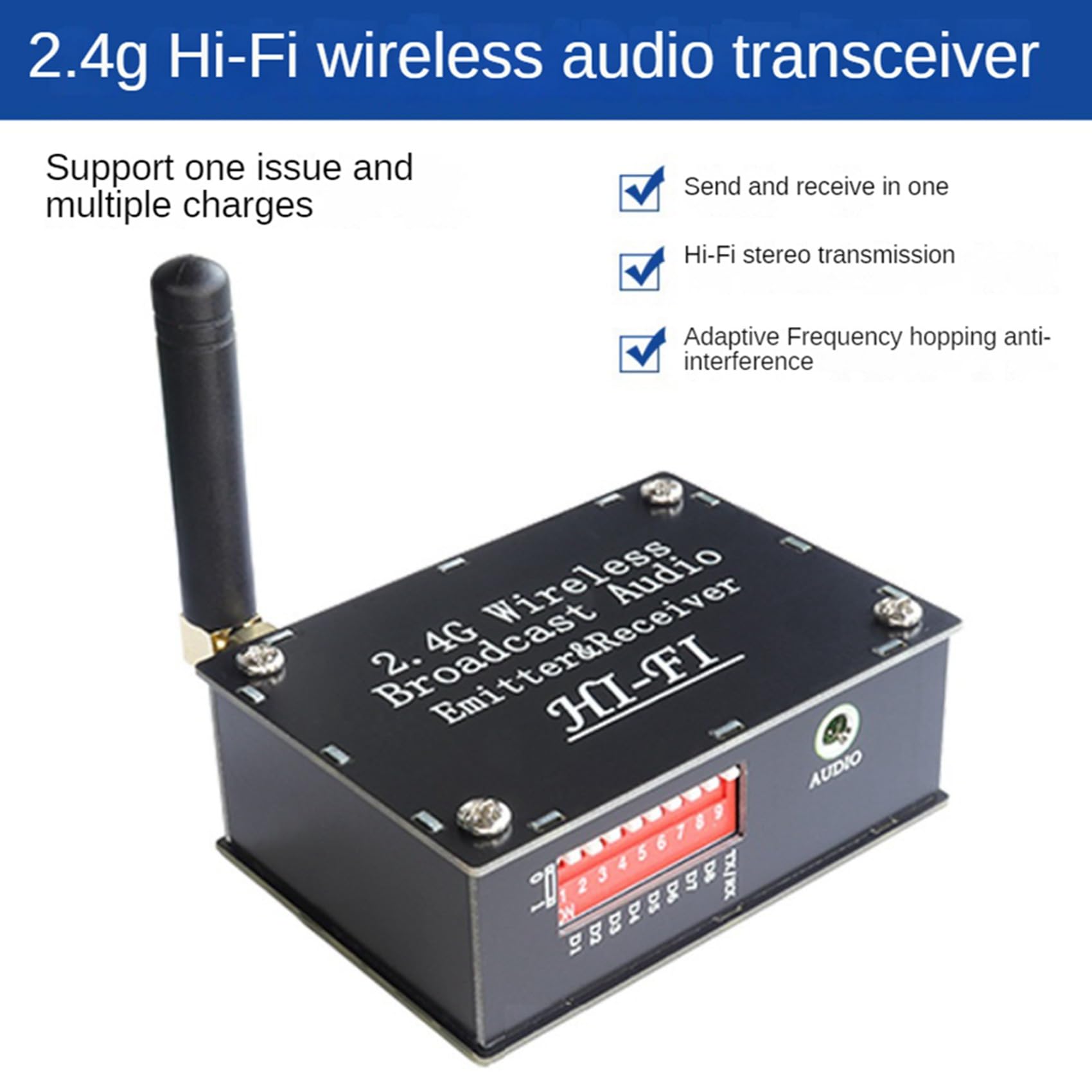 2 x 2,4 G HiFi Wireless Audio Transmission Transceiver obsługuje jeden nadajnik i wiele odbiorników dla dźwięku stereo