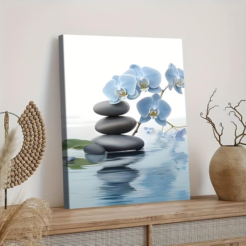 Toile jardin zen orchidées bleues pour créer un salon cocooning