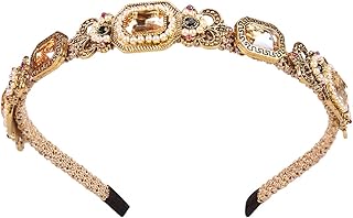 Women's Champagne Gold Rhinestones Headbands for Women Girls, 80s Pearsl Crystal Headband Party Headwear Vintage Bling Hair Accessories Christmas Gift (Baroque)