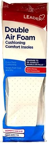 Leader Plantillas cómodas de amortiguación de espuma de aire, unisex, doble capa extragruesa, mantiene los pies frescos y secos