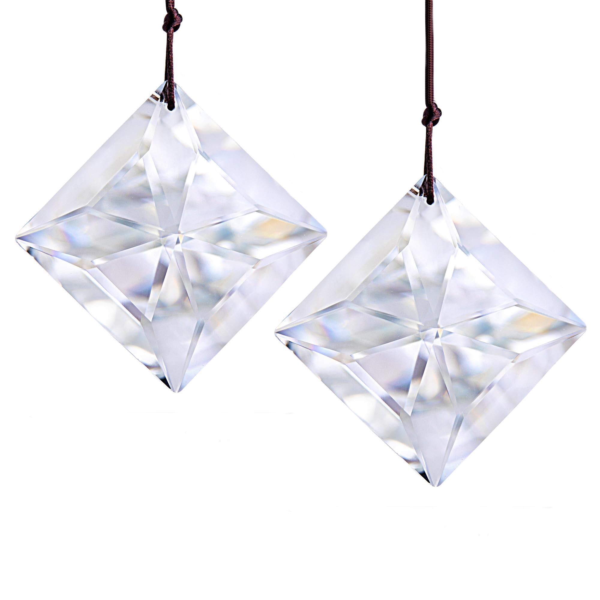 HDCRYSTALGIFTS Set 2,50mm Hanging Faceted Crystals Suncatcher Ornament Window Prisms Rainbow Maker Chandelier Crystal Pendant(Square)