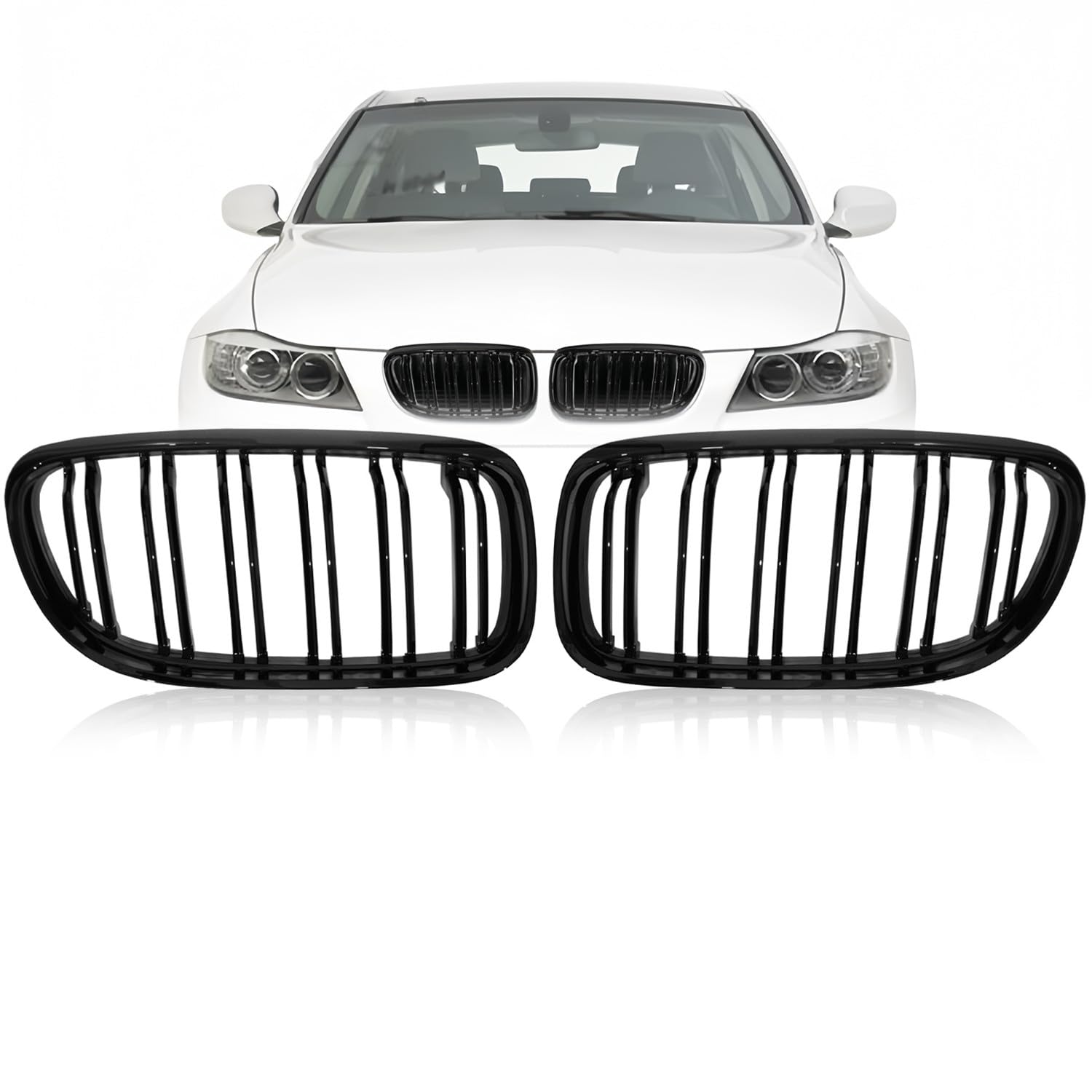 Photo 1 of Grill for E90, Front Replacement Kidney Grille Compatible with 2009-2011 BMW 3 Series E90 E91 323i 325i 328i 330i 335i, Gloss Black Double Line