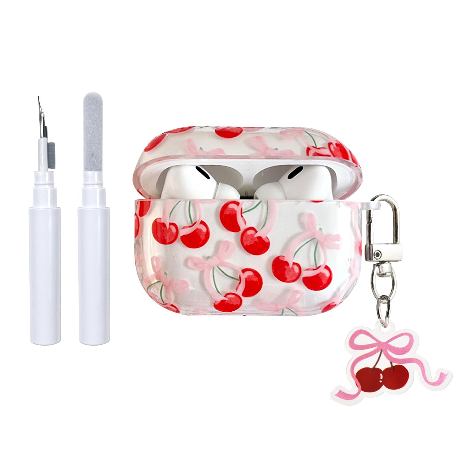 inewateri Compatible for Airpods Pro 2 Case (2022)/ Airpods Pro 1st Generation(2019) Case Soft TPU with Cleaner Kit Cute Cherry Bow Design Shockproof