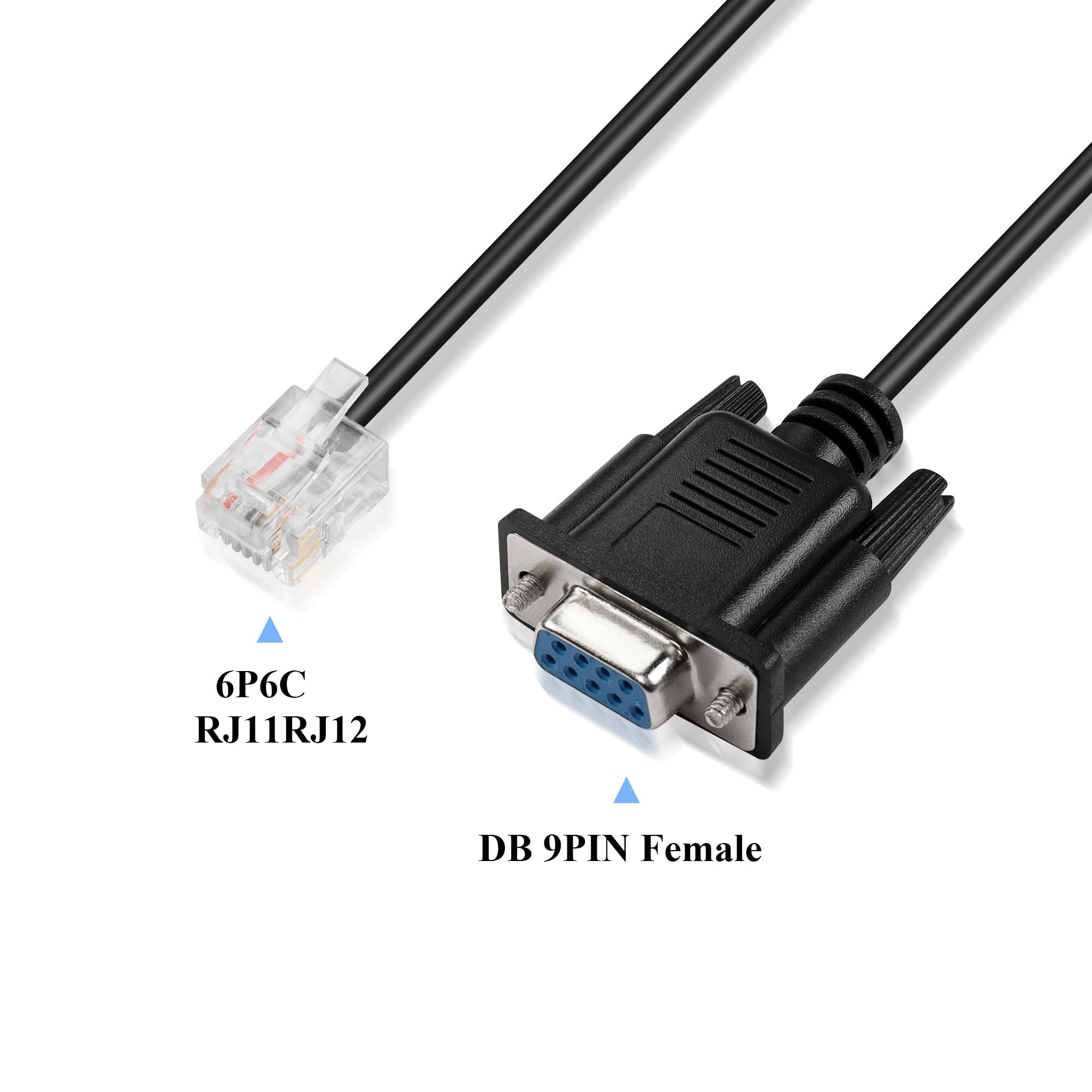 GINTOOYUN Cable DB9 a RJ11 conector hembra DB9 macho a RJ11/RJ12 6P6C teléfono cristal conector RS232 adaptador cable de depuración para APC, UPS, teléfono, ordenador de control industrial, etc. (5,9