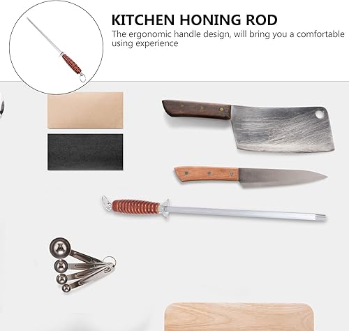 Miniatura 4 de COHEALI Ergonomic Handle Cutter Sharpening Rod Kitchen Honing Stick Wood Carbon Steel Fast Sharpening Tool for Chef Butcher and Home Use