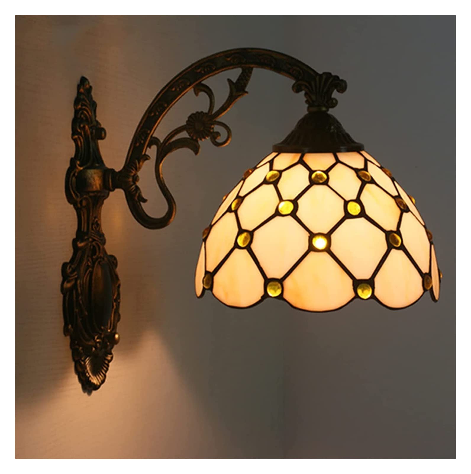 Yanhao Tiffany Style Corridor Wall Sconce Stained Glass Vintage Wall Lamp Handmade Mirror Front Wall Lights For Living Room Restaurant Bedroom Balcony, E27