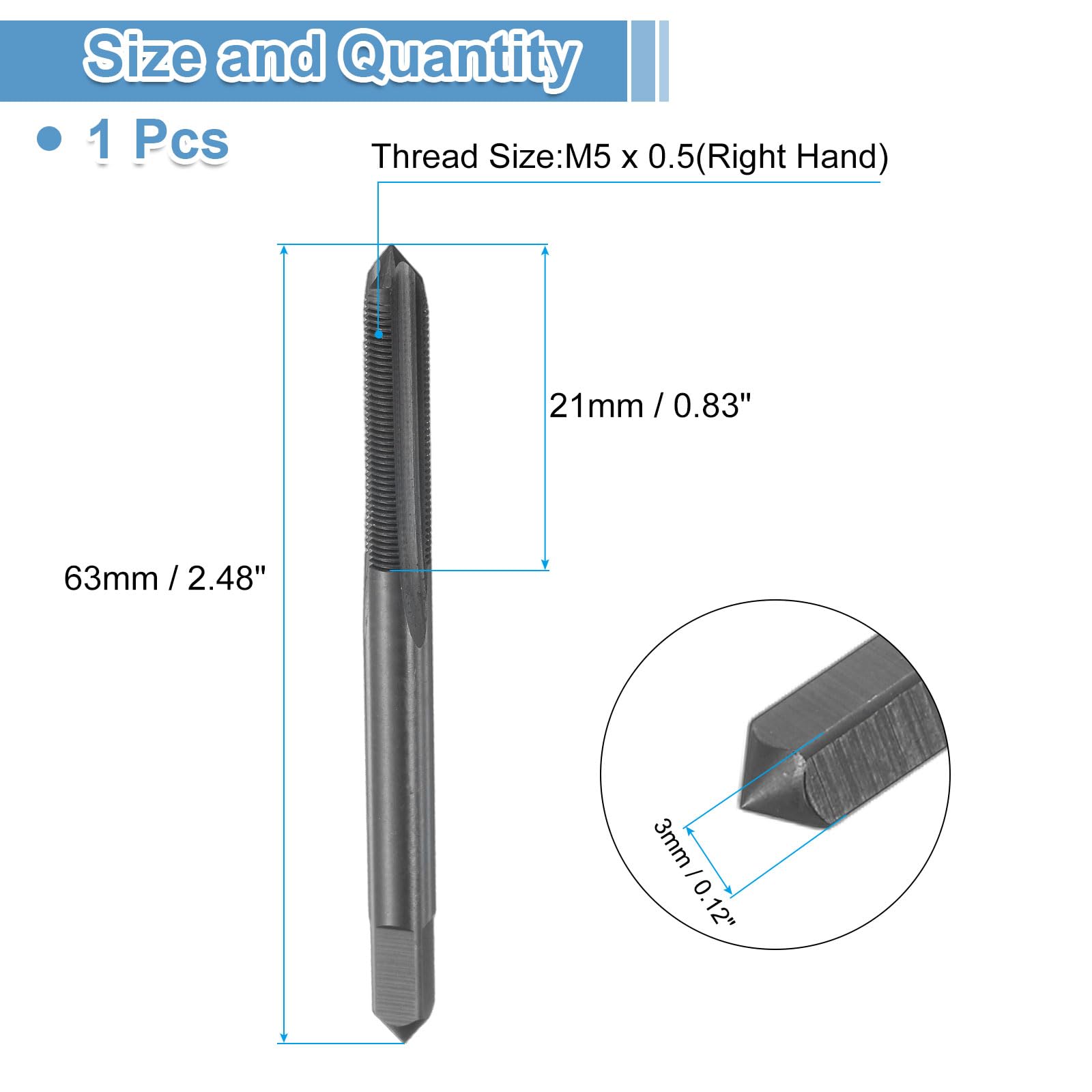 uxcell Straight Flute Screw Taps M5 x 0.5 H2 Thread HSS6542 Black Nitride Coated Machine Threading Milling Tap Tapping Tools