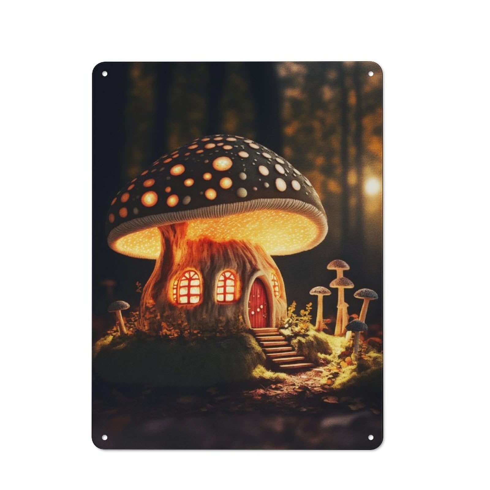 Junmoney Mushroom House Metal Wall Sign 40X30cm Featuring For Pub Or Café, For Vintage Wall Decor Fans, For Home Office And Studio Walls