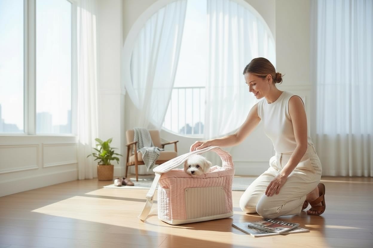 Tristan Home Luxury Quilted Pet Carrier Tote Bag, Waterproof, Adjustable Shoulder Strap, 42cm x 28cm x 20cm (Pink)