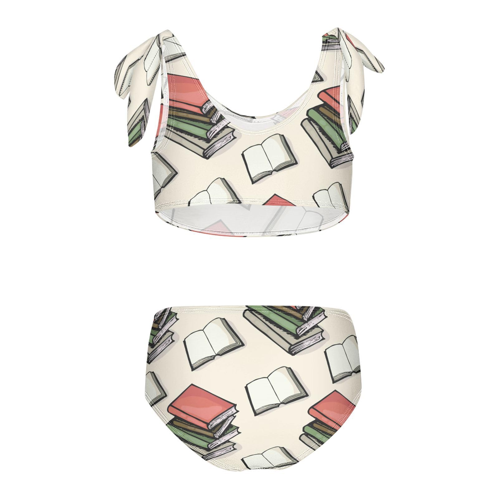 Dussdil Retro Books Notebooks Girls Swimsuits 2 Piece Swimwear Bikini Set Beach Bathing Suit for Summer Girl Kids 11-12T Multicolor