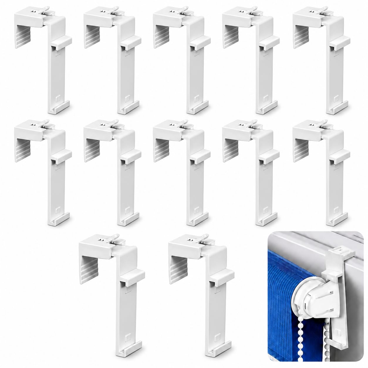 Pack of 12 clamp brackets for roller blinds, window holder, adjustable clip for windows made of PVC and wood, accessories for mounting roller blind day night and roller blind.