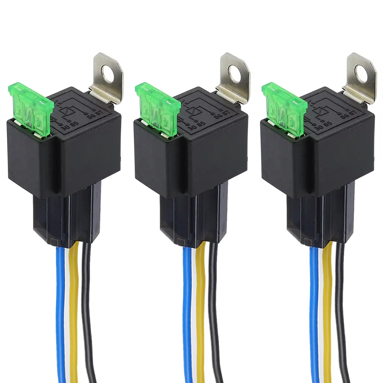 Relais Automobile 12V 4 Broches SPST Avec Fusible Intégré 30A - Paquet De 2, Fils 14 AWG - Pour Phares, Accessoires