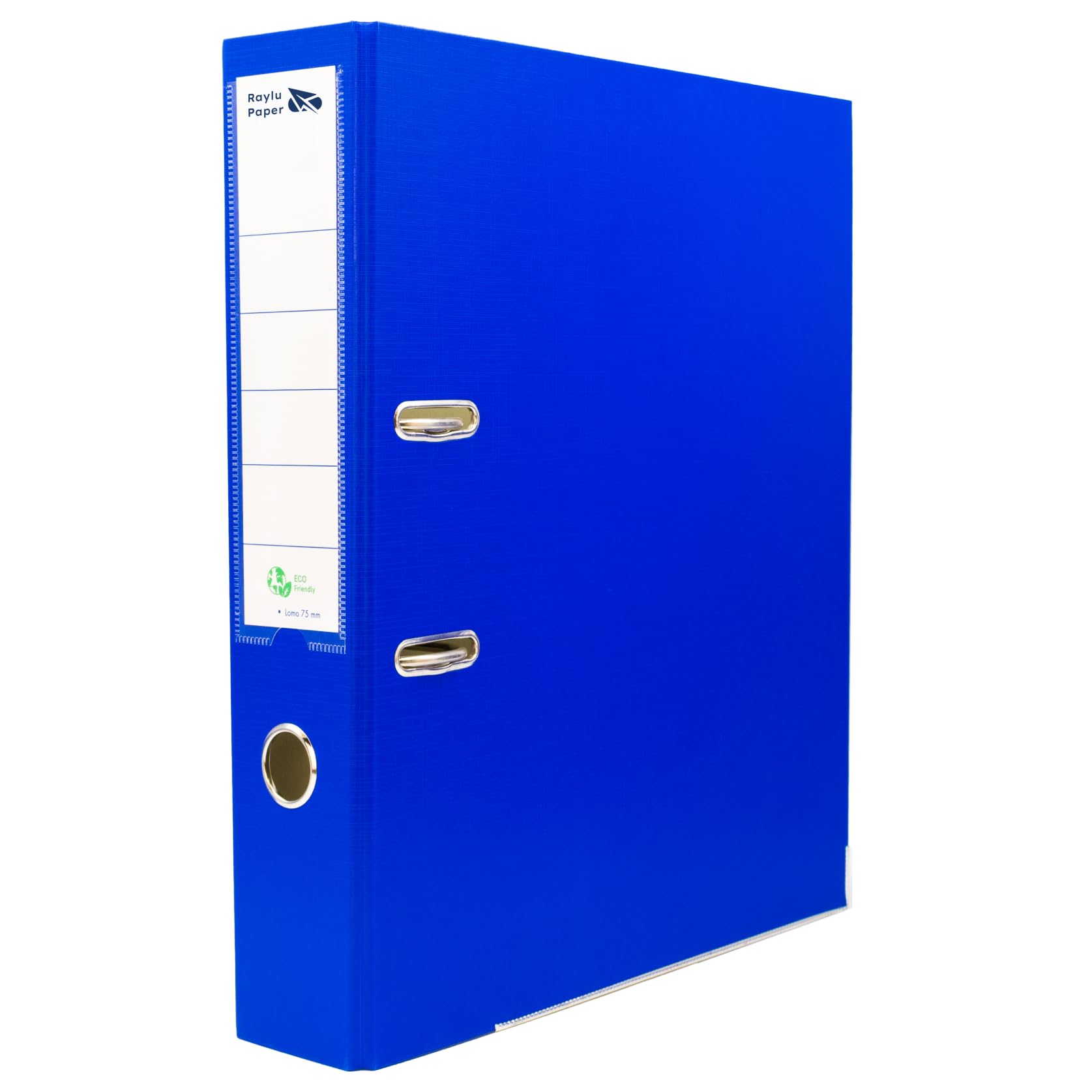 Raylu Paper Ring Binder, 75 mm Wide Spine File Folder, Office 2 Ring Binders with Soft Opening Lever and Customizable Card Holder (Blue, A4)