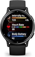 Vista 2 de Garmin Vívoactive 5, reloj inteligente GPS para salud y fitness, pantalla AMOLED, hasta 11 días de batería, bisel de aluminio color pizarra