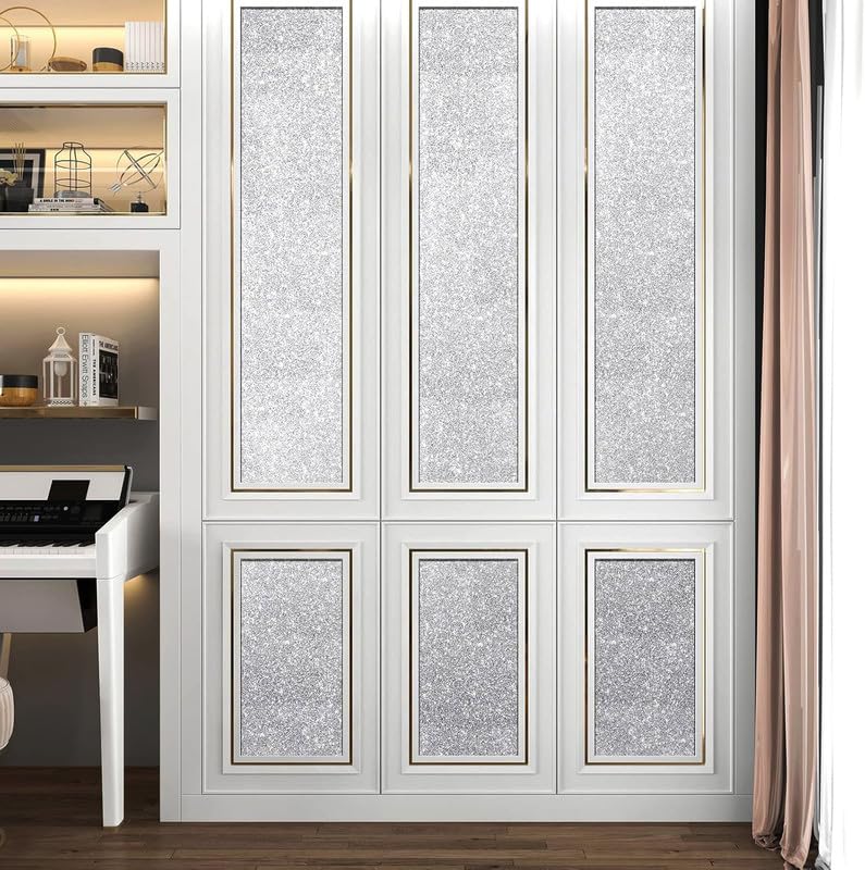 Image of Silver Glitter Wallpaper Border Silver Glitter Wallpaper Stick and Peel Self Adhesive Removable Sparkle Wall Border Silver Contact Paper for Girls Bedroom Dressers 6x300 Inch
