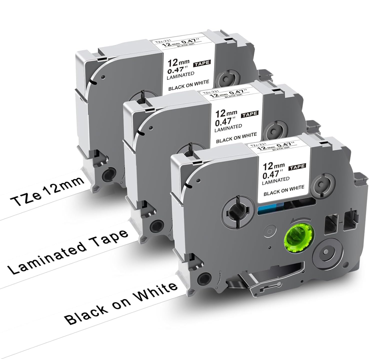 UNOKA TZe-231 12mm White Compatible for Brother Ptouch Label Printer TZe231 TZe Tz Tape 12mm 0.47 Laminated Black on White Cassettes for Brother P Touch PT-H110 D210 H200 E110 H101C P300BT 1880