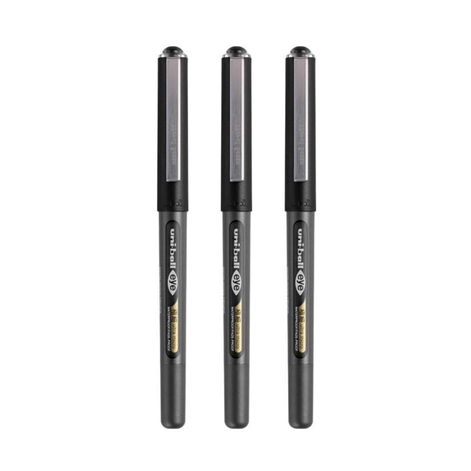 Uniball UB150-38 0.38mm Ultra Micro Eye Roller Pen | Black Body, Black Ink, Pack of 3-image-9