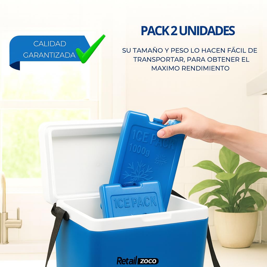 Acumulador de Frio, Bloques de Hielo para Neveras portatiles, Placas Hielo Nevera, Tamaño de la Placa 22 x 3.5 x 14.5 cm, Plástico, Incluye Pack de 2 Bloques de 1000 Gramos Cada uno - imagen 5