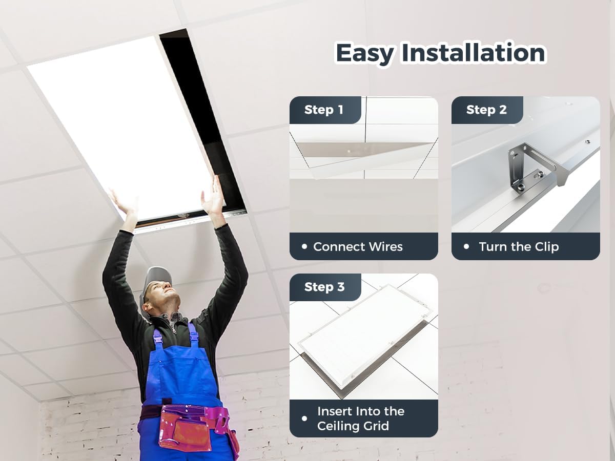 6Pack 2x4 LED Flat Panel Light, 7700LM 30W-70W Dimmable & Selectable, 5CCT 3000K-6500K Adjustable Recessed Troffer, for Drop Ceiling, Office, Kitchen, Garage, School (6 Pack)