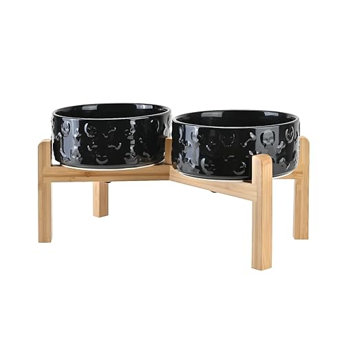 SPUNKYJUNKY Elevated Dog Bowls Ceramic, 7.3'' Dogs Food Water Bowls