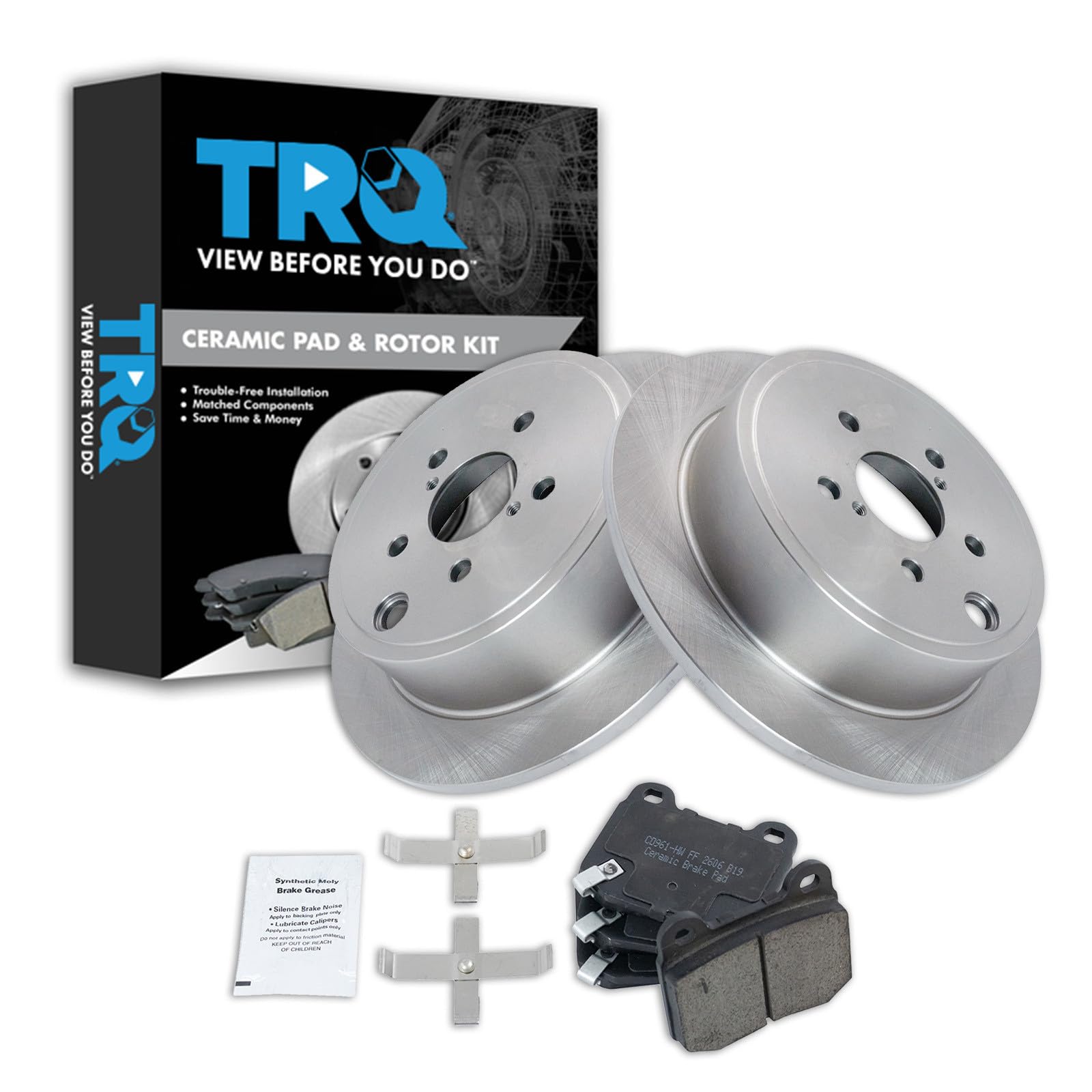 TRQ Rear Brake Pad and Rotor Set Ceramic Compatible with 2008-2014 Subaru Impreza