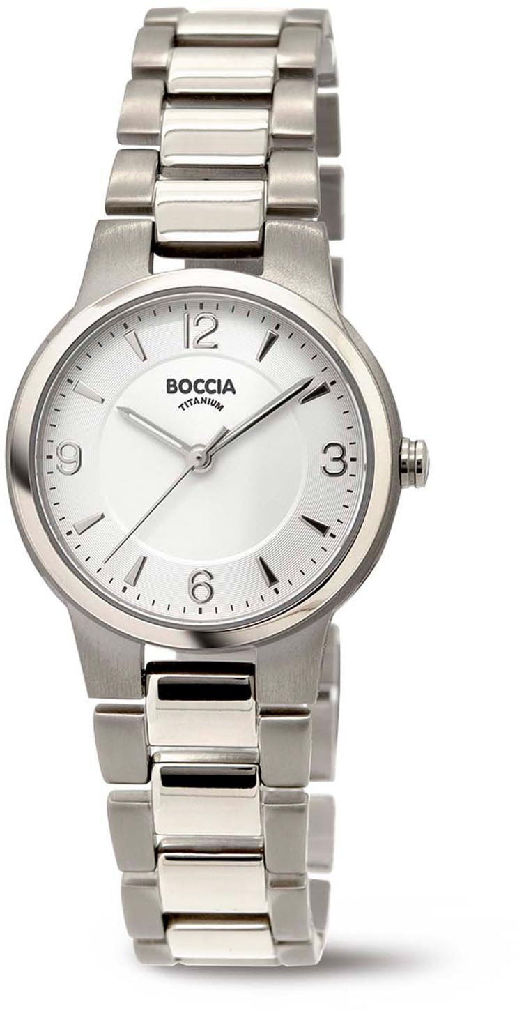 Boccia Armbanduhr für Damen in der Farbe Silber mit Armband aus Titanium, Wasserdichtigkeit: 5 bar, Gehäusedurchmesser: 28 mm, 3359-01