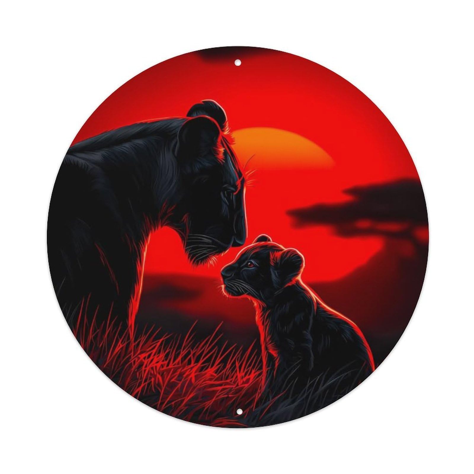 Animal Lion Mother Cub African Savanna Sunset Vintage Metal Tin Sign Plaque Wall Decor for Cafe, Club Bar, Office, Garden Metal Poster 8x8Inch