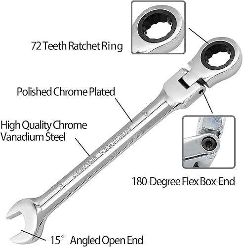 Miniatura 4 de HARSKIYER Llave de trinquete de cabeza flexible de 0315in llave de trinquete métrica llave de trinquete reversible llave de trinquete de cabeza