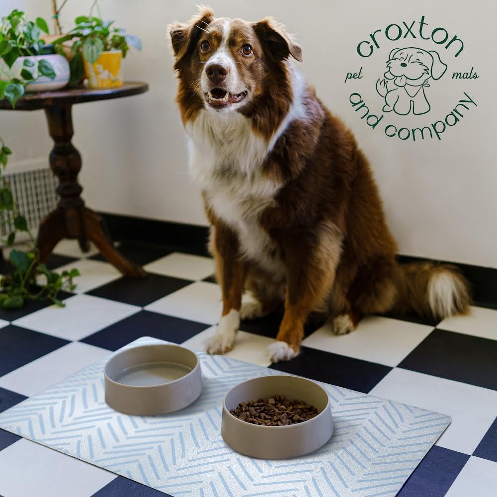 CROXTON & CO. Non-Slip Faux Leather Pet Feeding Mat for Dog Bowls | Large Bowl Mat for Food and Water | Durable, Easy-to-Clean Pet Food Mat for Floors | Size: 16.5"x28"