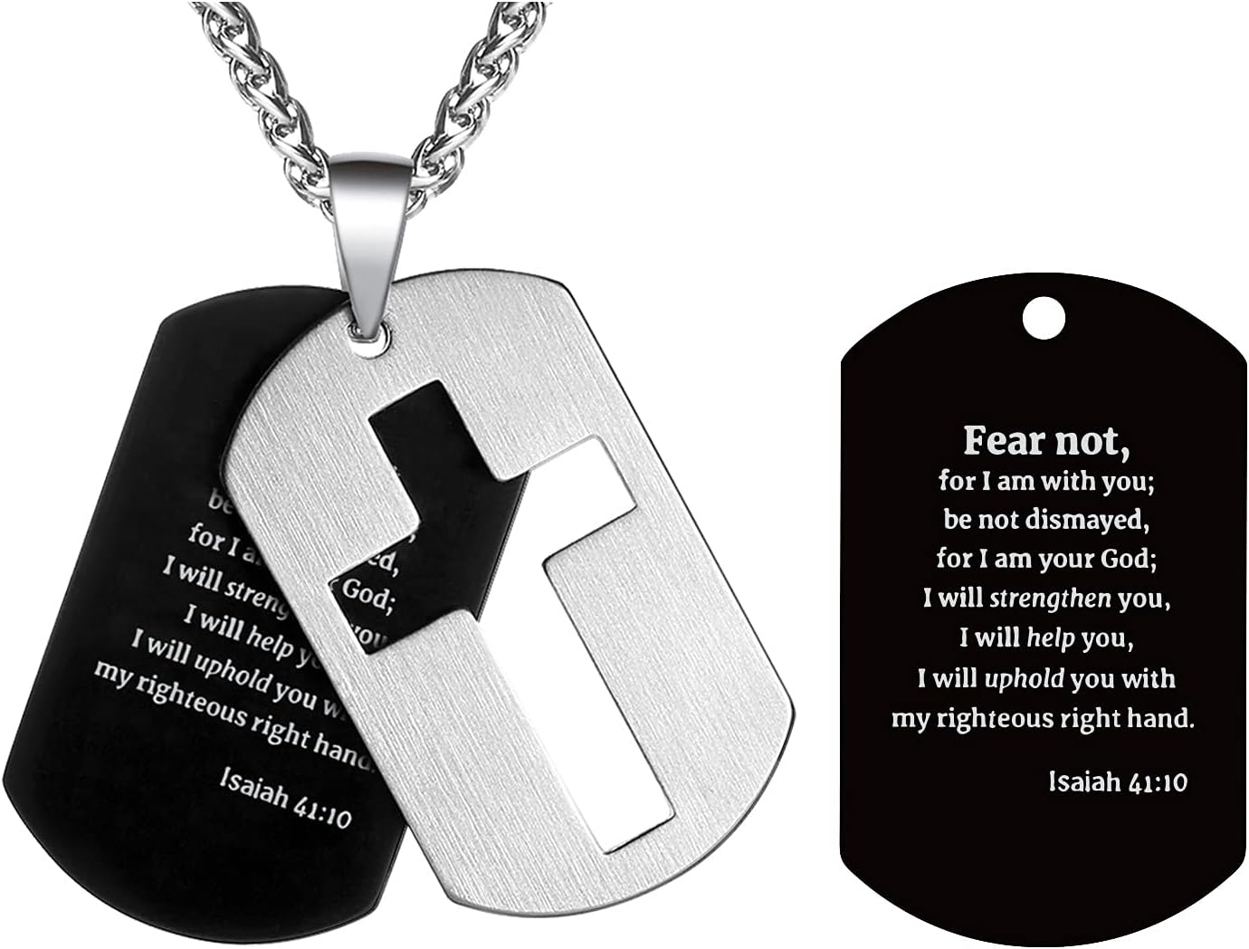 P. BLAKE Dog Tag Cross Necklace Gifts for Men Boys, Stainless Steel Bible Verse Pendant Chain Necklace Valentines Christian Religious Jewelry Gifts for Him - Image 2