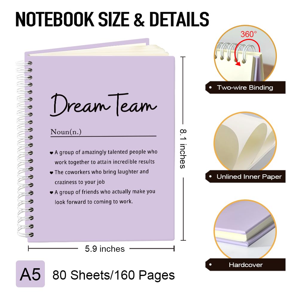 Msticey Dream Team Definition - Taccuino a spirale con copertina rigida viola, 160 pagine bianche, regalo ideale per compagni di squadra, lavoro, colleghi, apprezzamento dei dipendenti, regalo di
