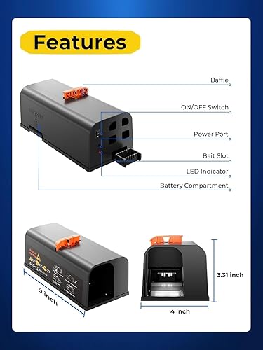 Miniatura 8 de Trampas eléctricas para ratas de interior para el hogar, mata ratas electrónico con deflector antiescape, control seguro y eficaz de roedores,